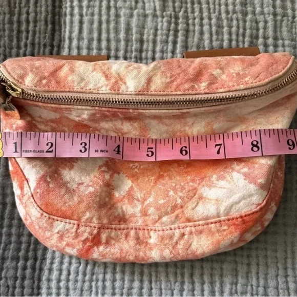 Clare V Canvas Fanny Pack Belt Bag Leather Strap Tie Dye Blood Orange Cloud - Picture 6 of 10